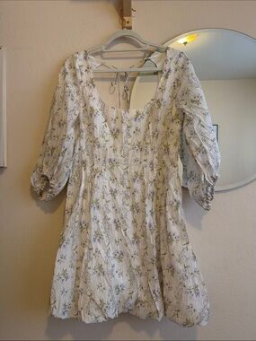 Women's White Floral Puff Mini Dress Brock Collection x H&M